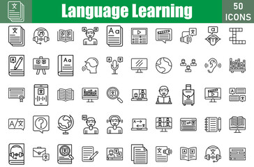 Language Learning Icons Set. Editable Stroke. Pixel Perfect