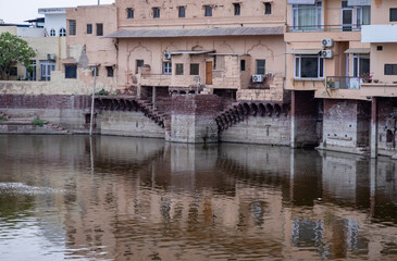 lake water reflection of stair at evening