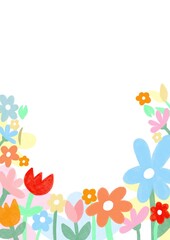 cute tiny colorful flowers with green leaf frame/border in white background. paper , note , planner , diary and presentation bg decoration.