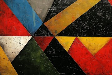 Abstract Painting With Red, Yellow, and Blue Triangles. Generative AI
