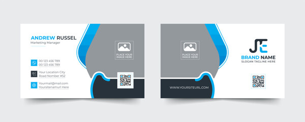 Blue modern and creative business card template. Simple clean visiting card design. Luxury and elegant visit card layout. Easy editable business for design with vector illustration.