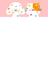 cute white dog with orange cat and colorful sticker frame card decoration