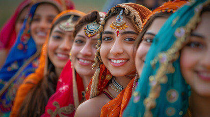makar sankranti, diwali, lohri indian traditional festival background, happy smiling indian woman in punjab traditional dress	