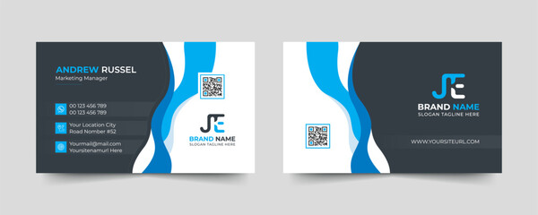 Blue modern and creative business card template. Simple clean visiting card design. Luxury and elegant visit card layout. Easy editable business for design with vector illustration.