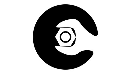 Repair service emblem, black isolated silhouette
