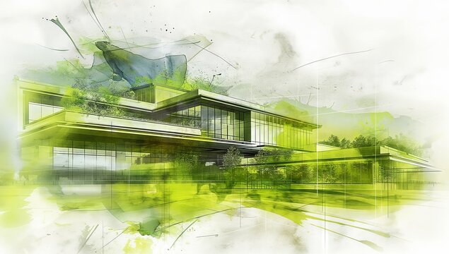 Green blueprint harmony: sustainable design and nature-inspired digital illustration