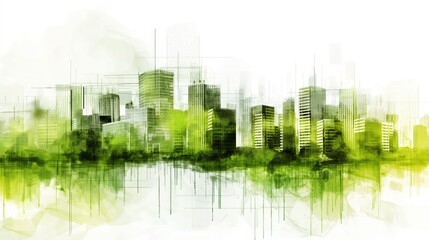Urban blueprint harmony: sustainability-inspired digital illustration with double exposure and color splash effect