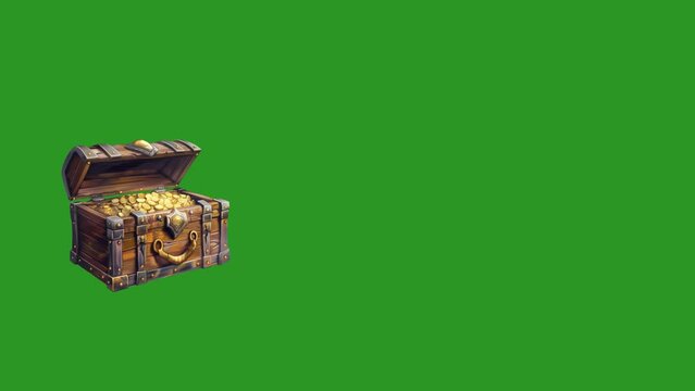  Animation of a chest with gold on the background of a chromakey