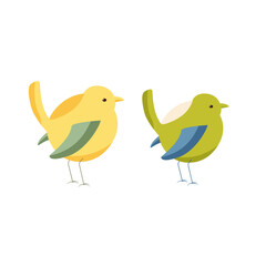 two birds yellow and green on a branch, isolated, on a white background