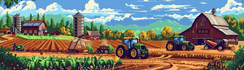 Obraz premium A pixel art image of a farm