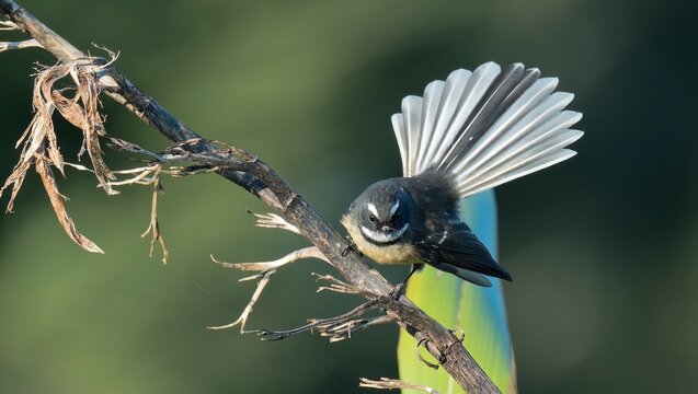 Fantail displaying its fan-like tail feathers