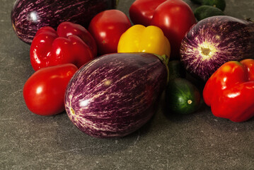 An assortment of eco vegetables collected in a village garden.