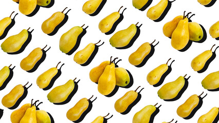 Pattern of many ripe yellow pears along with soft shadow.