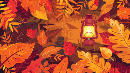 Camping light among the autumn leaves. Flat style background