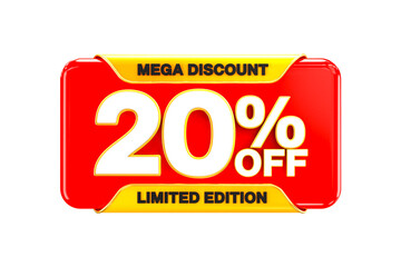 3d sales discount Number 20 percentage price tag for discount sale promotion concept by 3d render
