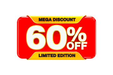 3d sales discount Number 60 percentage price tag for discount sale promotion concept by 3d render
