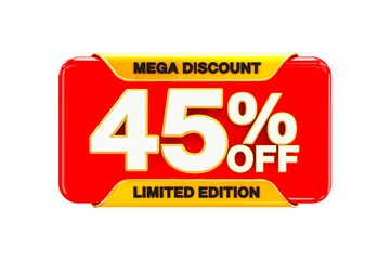 3d sales discount Number 45 percentage price tag for discount sale promotion concept by 3d render
