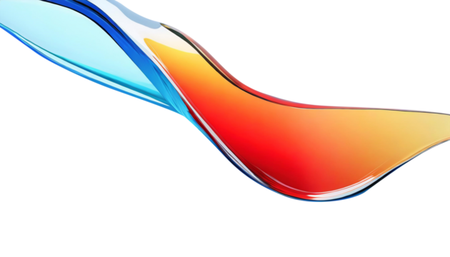 Abstract liquid glass shape with colorful reflections. Ribbon of curved water with glossy color wavy fluid motion. Chromatic dispersion flying and thin film spectral effect.