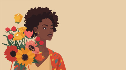 Fashionable African-American woman with bouquet of flower