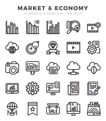Set of Market & Economy Icons. Simple Lineal art style icons pack.