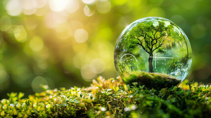 plant in a glass sphere represents the functionality of a closed ecosystem, concept for environmental protection , created with generative AI technology