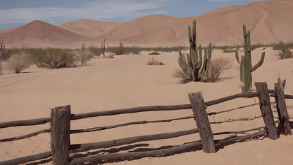 large desert with a wooden fence