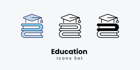 Education Icons thin line and glyph vector icon stock illustration