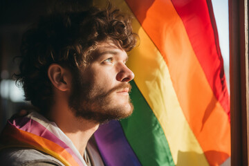 Nonformal stylish gay person on gay pride month holiday made by Generative AI technology