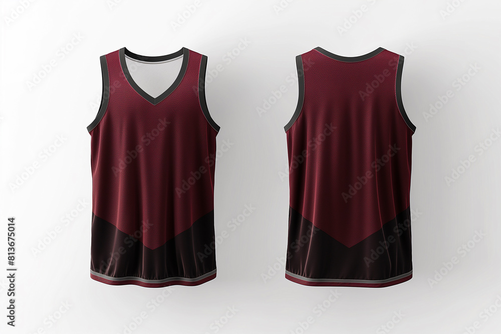 Wall mural maroon basketball jersey template for team club, jersey sport, front and back, sleeveless tank top shirt - Wall murals
