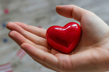 Obraz premium Close up picture of human hands showing heart sign made with generative ai concept
