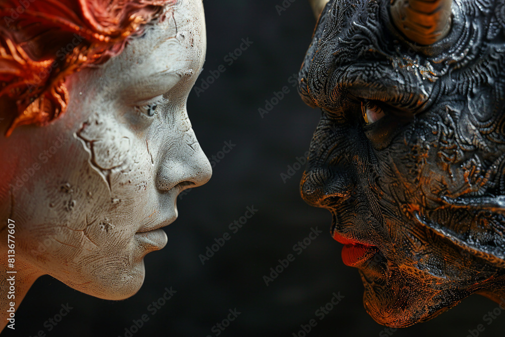 Poster two devils portrait of mythological characters generative ai