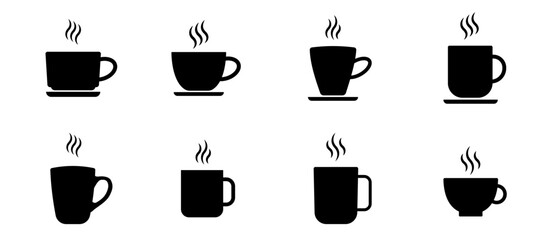 Coffee cup set. Tea cup icon . Flat style. Vector Illustration.