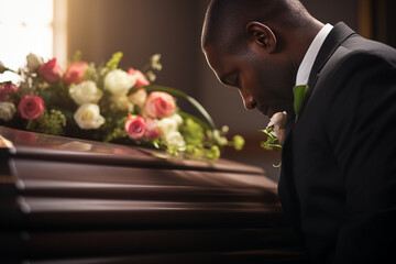 Sad bury ceremony at old cemetery church funeral farewell rest in peace Generative AI picture