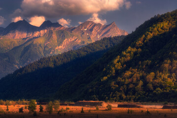 View of the Caucasus mountain range in Racha, Georgia