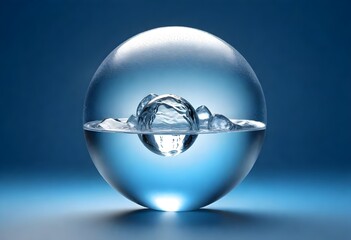 Glass ball filled with ice cubes, set against a vibrant blue background