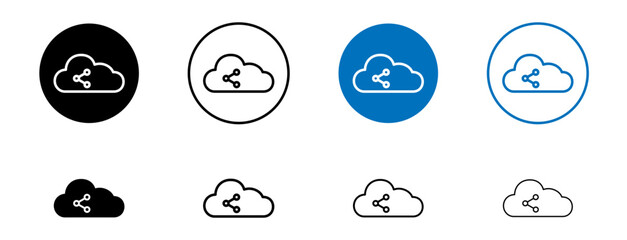 Cloud share vector icon set. data sync to cloud storage vector icon. transfer cloud computing server sign. link cloud hosting icon in black color.