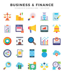 Business & Finance elements. Flat web icon set. Simple vector illustration.