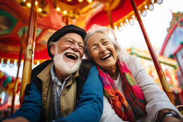 Obraz premium Beautiful mature couple celebrate carnival festival generative AI portrait
