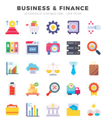 Business & Finance icons set. Collection of simple Flat web icons.