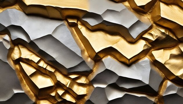 Detailed view of a textured wall featuring intricate gold and silver patterns up close