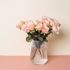 Fototapeta premium Photo d’un vase de roses sur un fond de couleur pastel