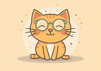 Cute Orange Tabby Cat Cartoon Illustration with Glasses