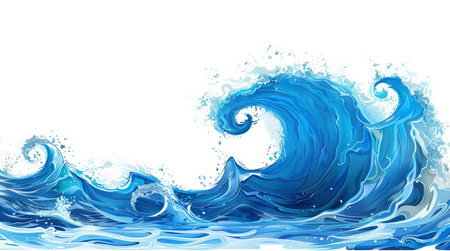 Dynamic Ocean Wave Illustration on Transparent Background. Stunning digital illustration of a dynamic blue ocean wave, swirling with foam and spray, isolated on a transparent background. PNG File,