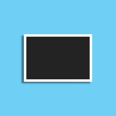Photo Frame isolated on blue, realistic black frames mock up vector. Empty framing for your design. Vector template for picture, painting, poster, lettering or photo gallery
