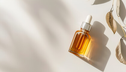 Serum on white background, top view. Skin care product