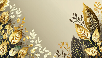 Floral border frame card template. Golden gradient on white background.Vector design illustration. for bunner, wedding card. Rectangle corners sides decoration.