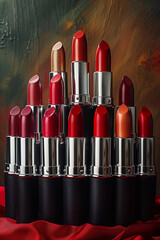 set of lipsticks in colorful tones.