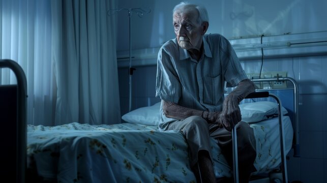 Elderly Man in Hospital Room