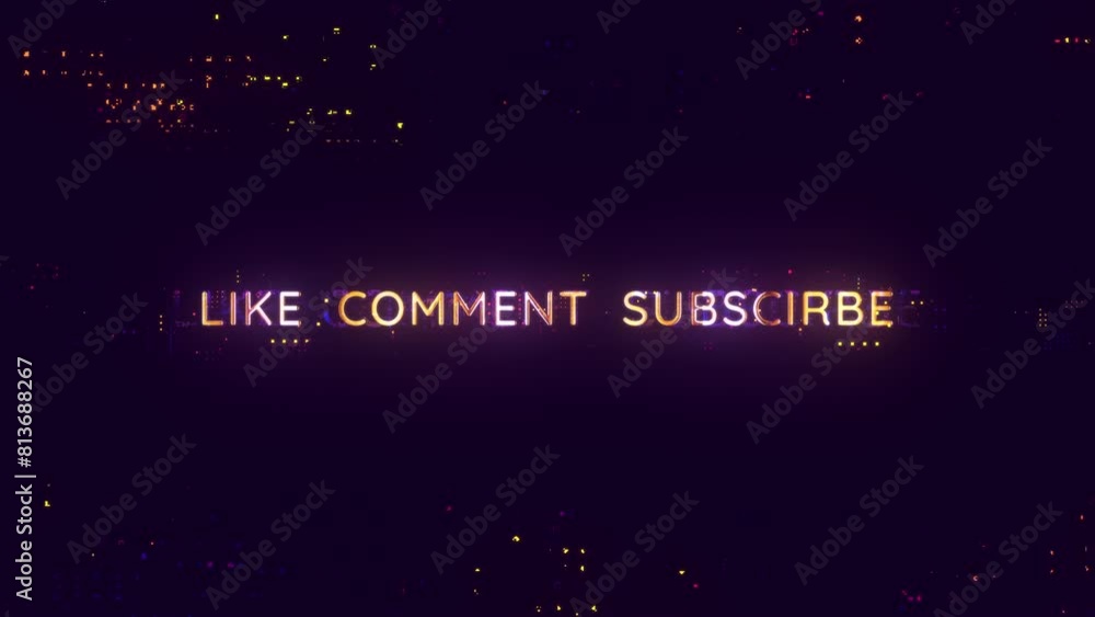 Poster abstract animation of like comment subscribes gold glitch text effect animation digital sci fi hitec