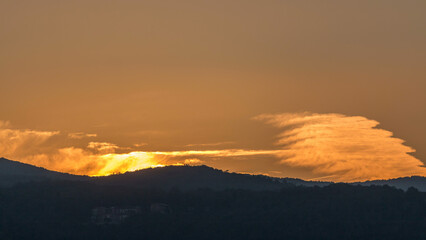 Panoramic view of Albano Lake coast at sunrise timelapse, Rome Province, Latium, central Italy